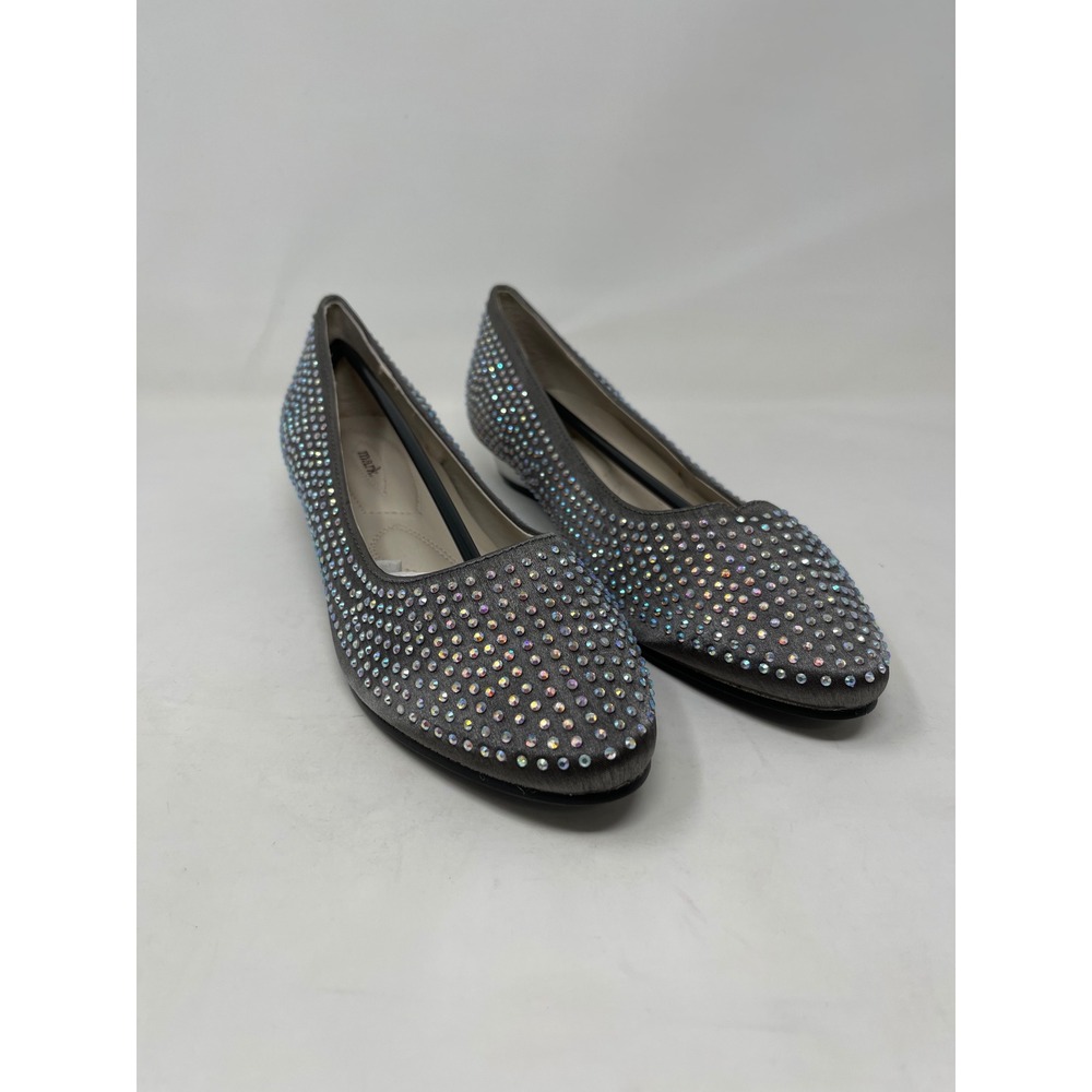 MARK by Avon Grey Rhinestone Embellished Pointed‎ Toe Low Heel Flats Size 8
